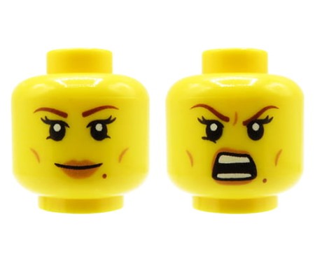 LEGO głowa / główka figurki - damska, dwustronna (uśmiech / krzycząca, wkurzona mina)