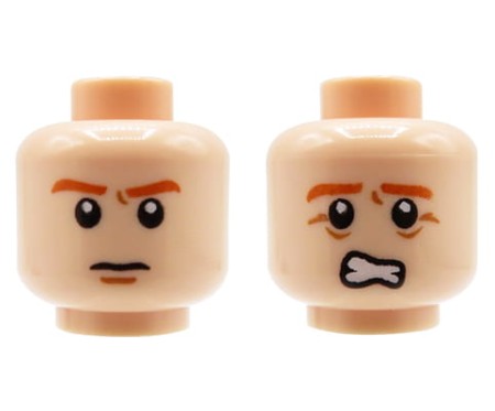 LEGO głowa / główka figurki - męska, cielista, dwustronna (wkurzona / przestraszona mina)