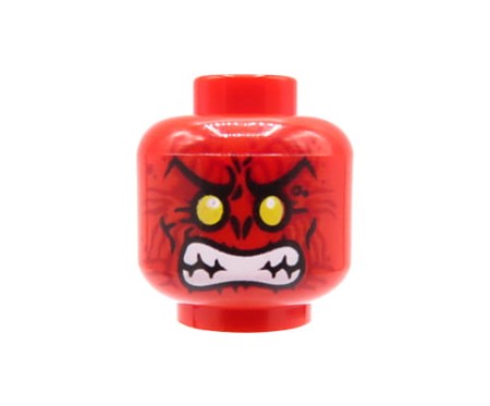 LEGO głowa / główka figurki - diabeł / alien / kosmita / duch - czerwona, żółte oczy, wyszczerzone zęby, złowroga mina