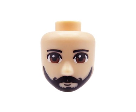 LEGO Friends głowa / główka figurki - męska, czarna broda i wąsy, brązowe oczy