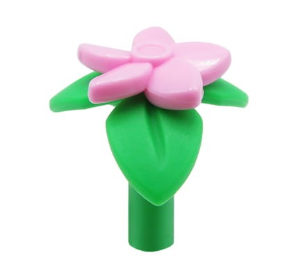 LEGO kwiat / kwiatek / bukiet  - zielona łodyga z liśćmi i jasnoróżowym kwiatem