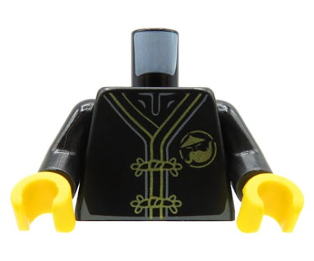 Tors figurki LEGO Ninjago czarne, tradycyjne kimono ze złotym smokiem na plecach.