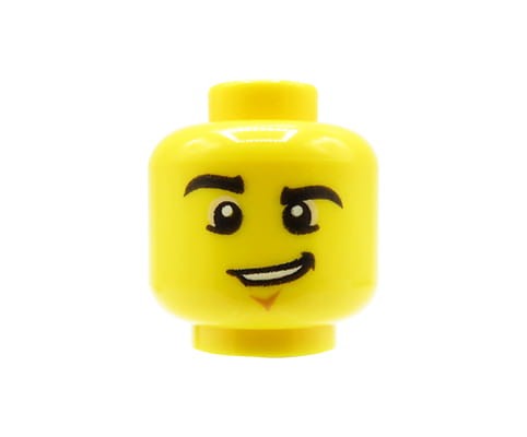 Zum Produkt Kopf einer LEGO Minifigur – Mann, schiefes Grinsen