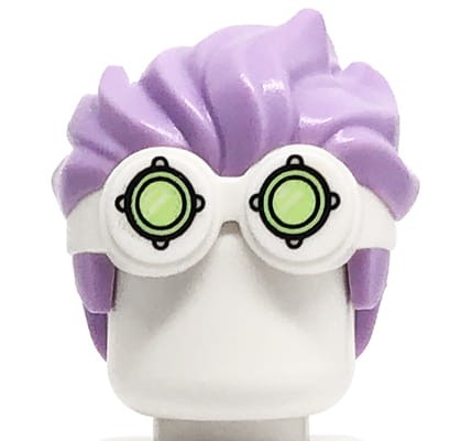 Włosy figurki LEGO lawendowe (lavender), krótkie, zaczesane do tyłu.