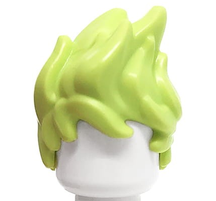 Włosy figurki LEGO zielone (yellowish green), krótkie, postawione, potargane.