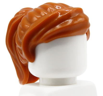 Włosy figurki LEGO damskie, rude / ciemne pomarańczowe (dark orange), związane w kucyk.