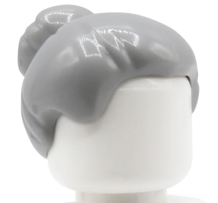 Włosy figurki LEGO damskie, siwe / jasne szare (light bluish gray), upięte w kok.