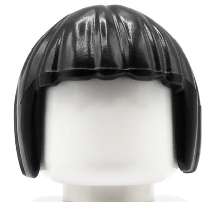 Włosy figurki LEGO damskie, czarne, półdługie, z grzywką, fryzura bob.