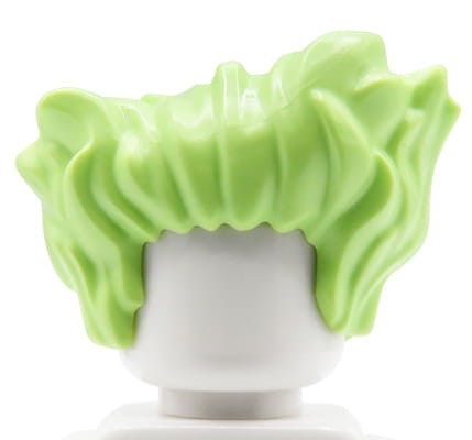 Włosy figurki LEGO zielone (yellowish green), krótkie, zaczesane do tyłu.