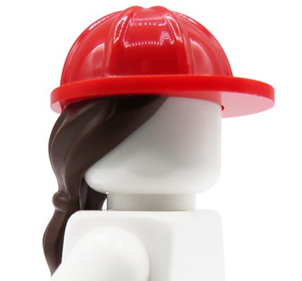 Zum Produkt LEGO roter Bauhelm mit braunem Frauenhaar