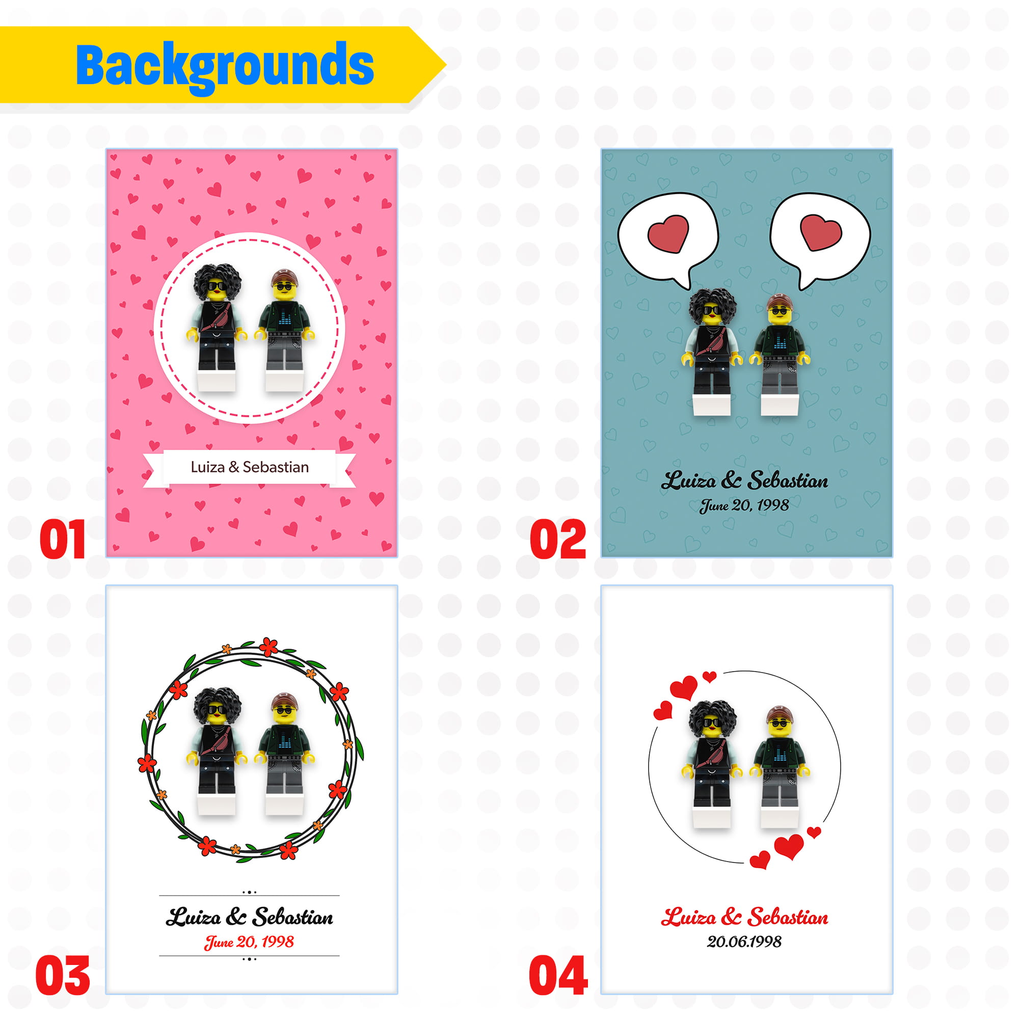 Couple amoureux – Cadre – Figurines personnalisées à partir de pièces LEGO