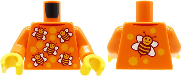 Torse de figurine LEGO - T-shirt à manches longues orange à motif d'abeilles